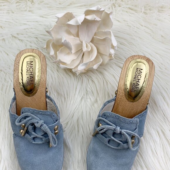MICHAEL Michael Kors Suede Slip-On Mules With Studs and Wood Heel Women's Size 8 - Picture 4 of 12